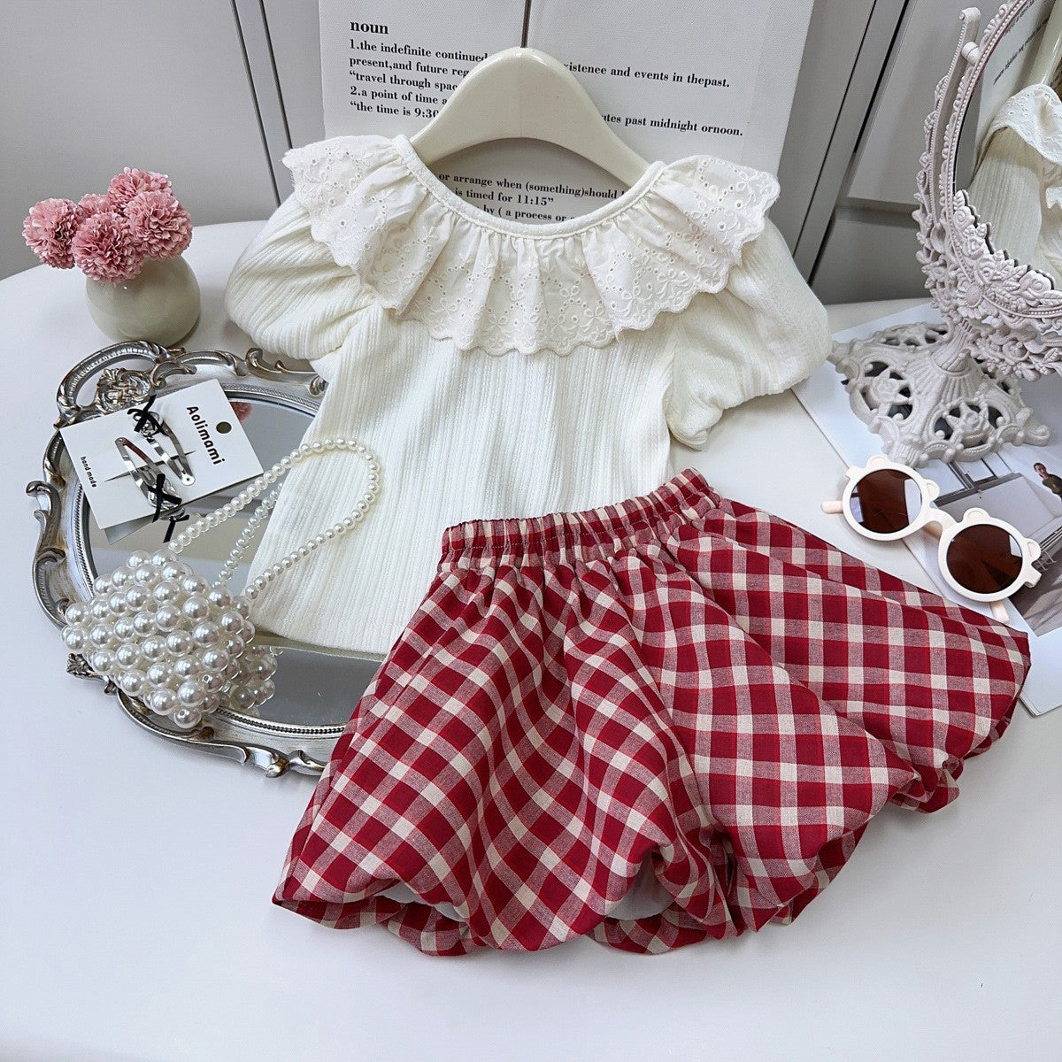 Girls V-Neck Frill Top With Skirt