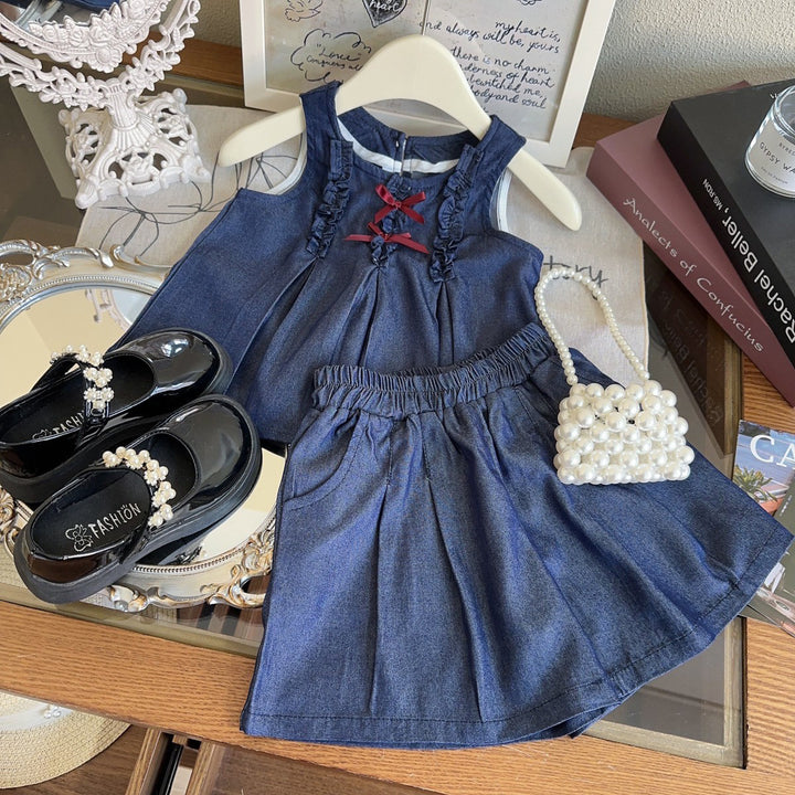 Girls Sleeveless Top With Skirt