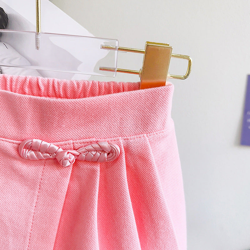 Girls Pink Shirt Collar Top with Skirt