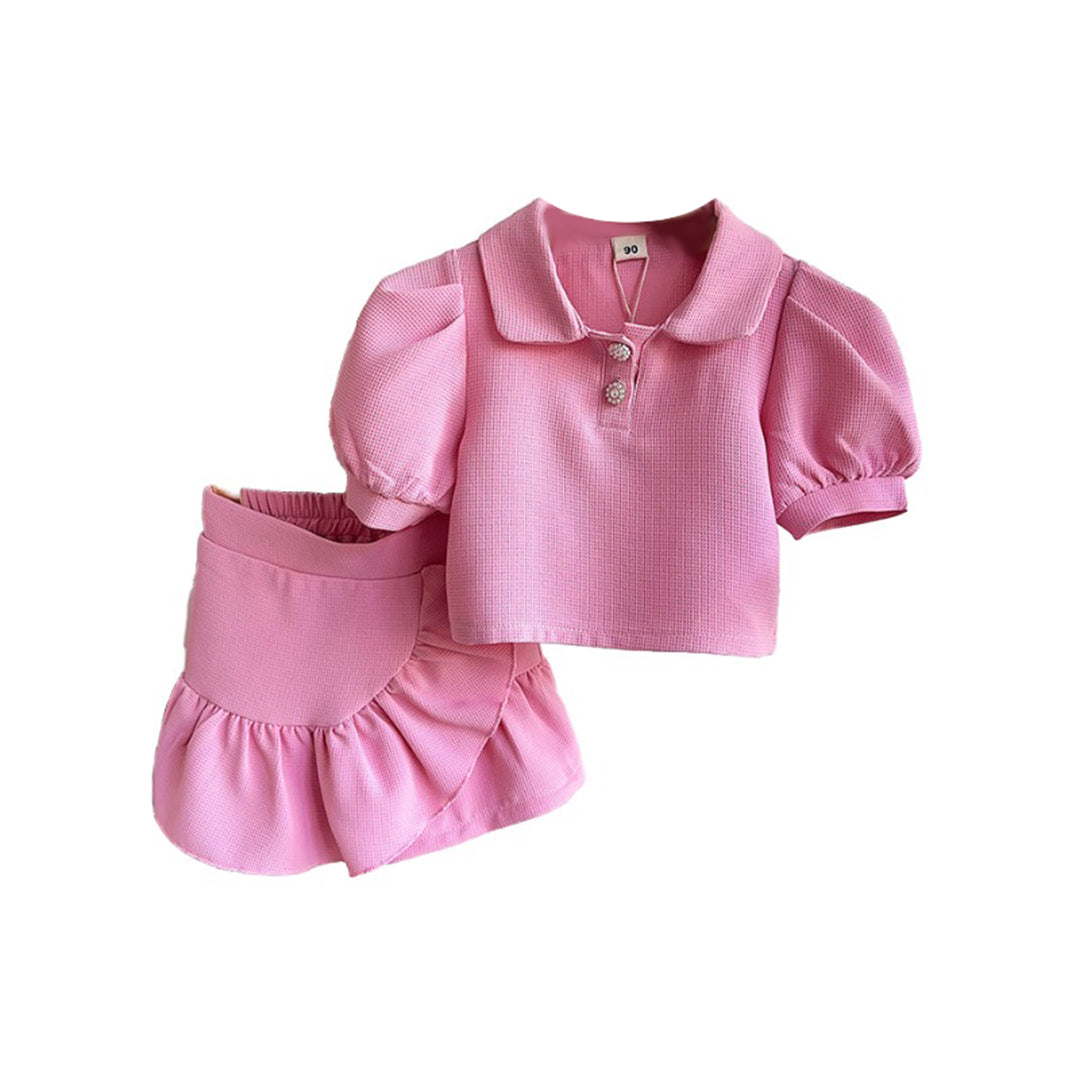 Girls Pink Shirt Collar Top with Shorts