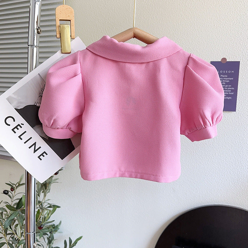 Girls Pink Shirt Collar Top with Shorts
