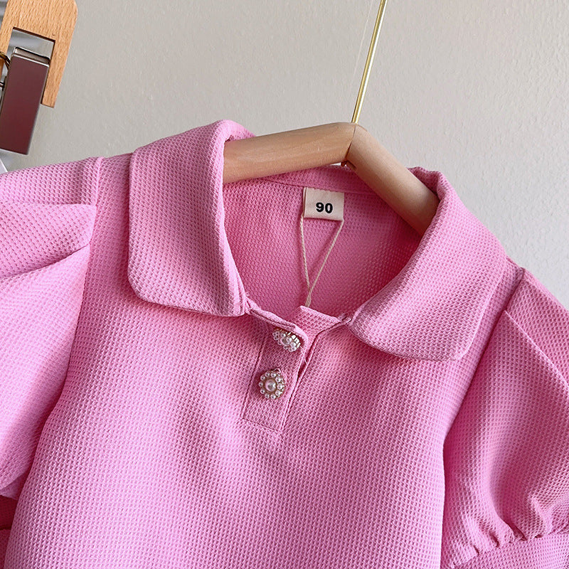 Girls Pink Shirt Collar Top with Shorts