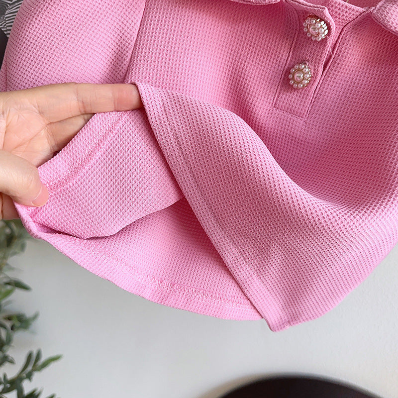 Girls Pink Shirt Collar Top with Shorts