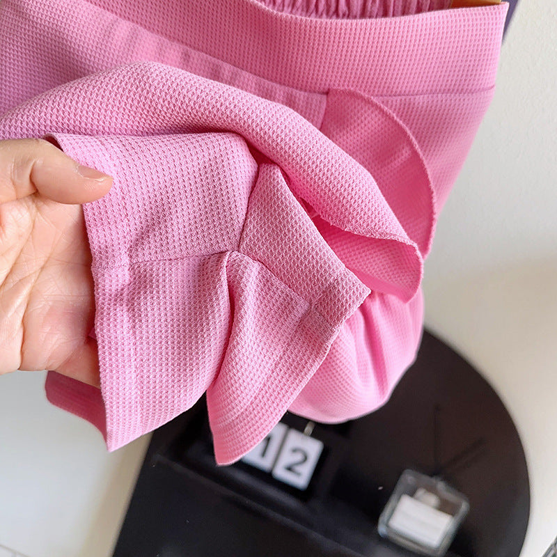 Girls Pink Shirt Collar Top with Shorts
