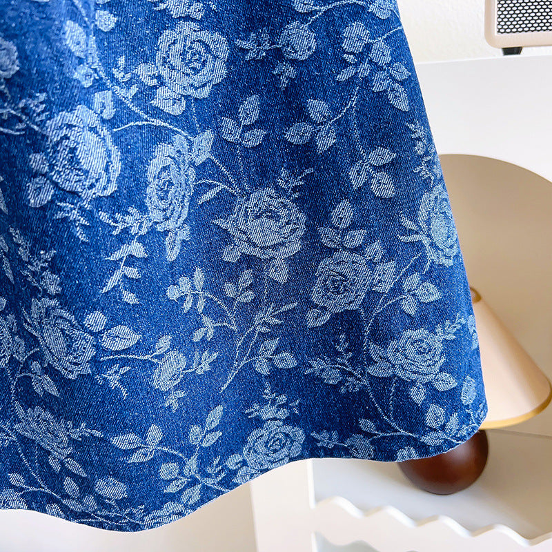 Floral Print Applique A-Line Maxi Dress