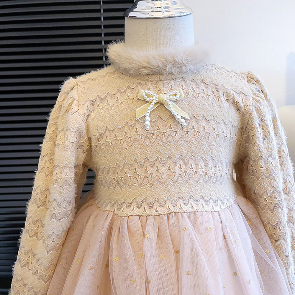 Girls Embroidered Chiffon Fit and Flare Midi Winter Wear Dress