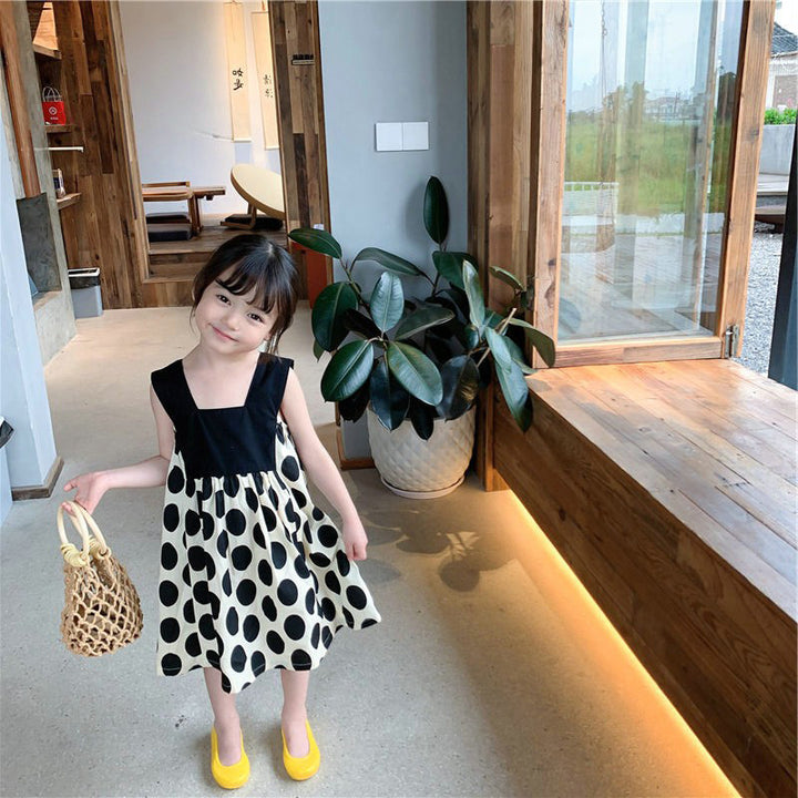 Girls Polka Dot Print Chokar Neck Fit And Flare Midi Dress