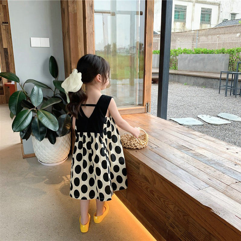 Girls Polka Dot Print Chokar Neck Fit And Flare Midi Dress