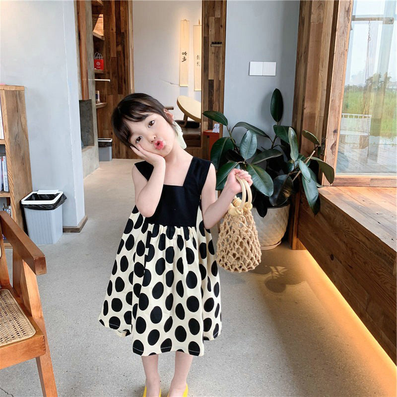 Girls Polka Dot Print Chokar Neck Fit And Flare Midi Dress