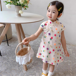 Girls Floral Embroidered A-Line Midi Dress