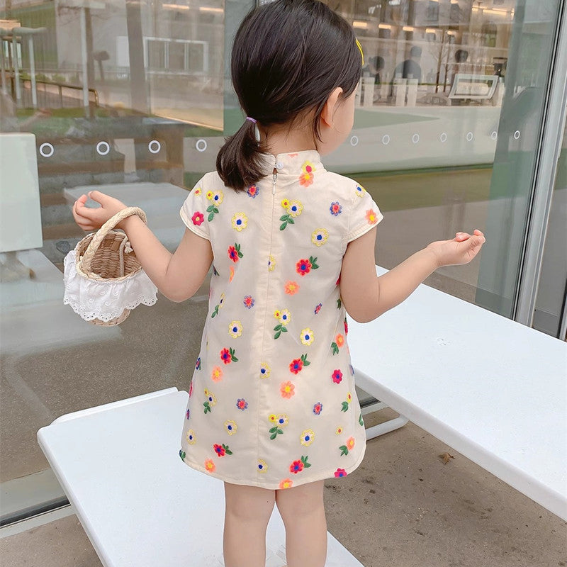 Girls Floral Embroidered A-Line Midi Dress