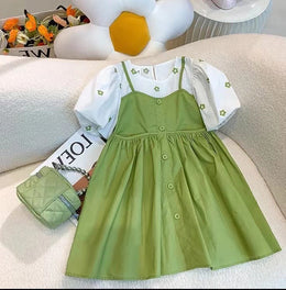 Girls Solid Round Neck A-Line Midi Dress