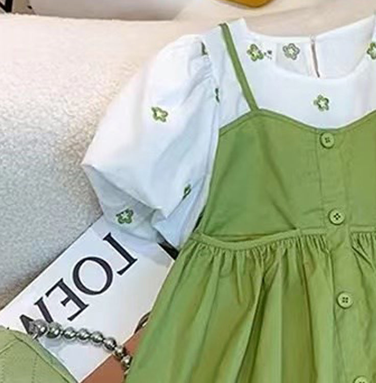 Girls Solid Round Neck A-Line Midi Dress