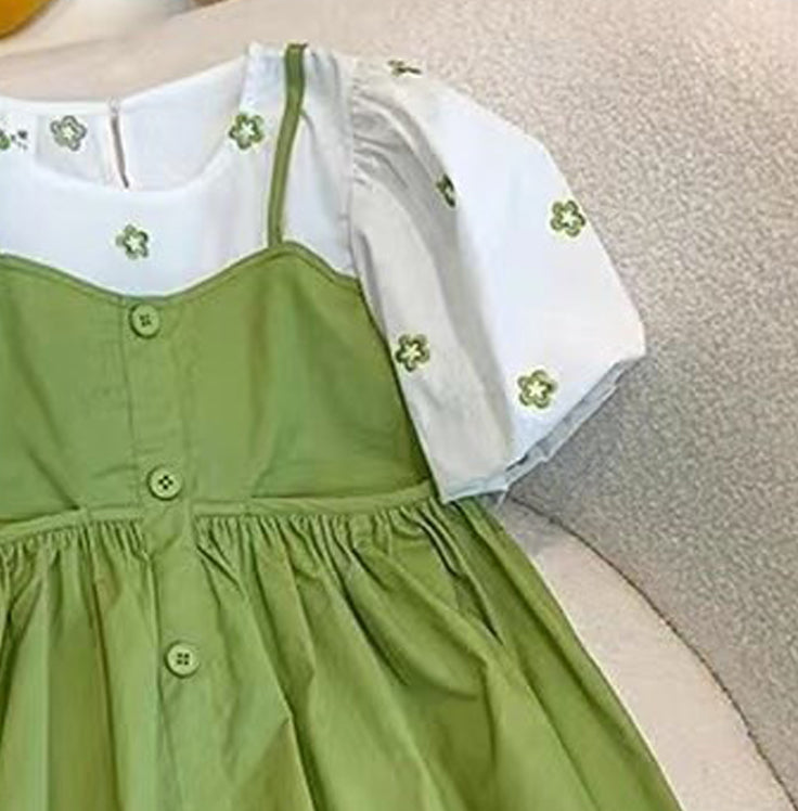 Girls Solid Round Neck A-Line Midi Dress