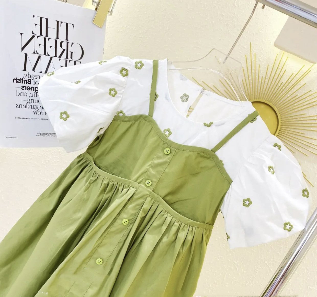Girls Solid Round Neck A-Line Midi Dress