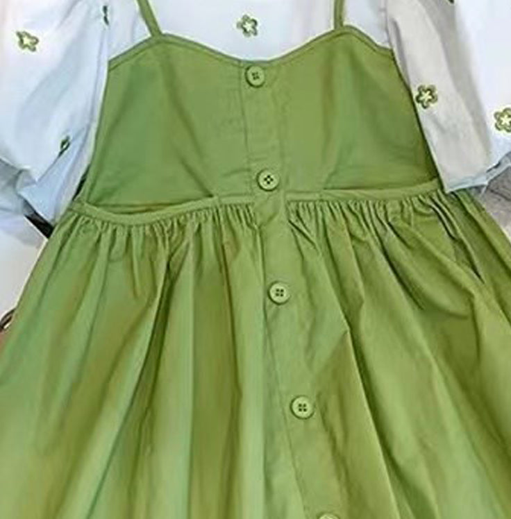Girls Solid Round Neck A-Line Midi Dress