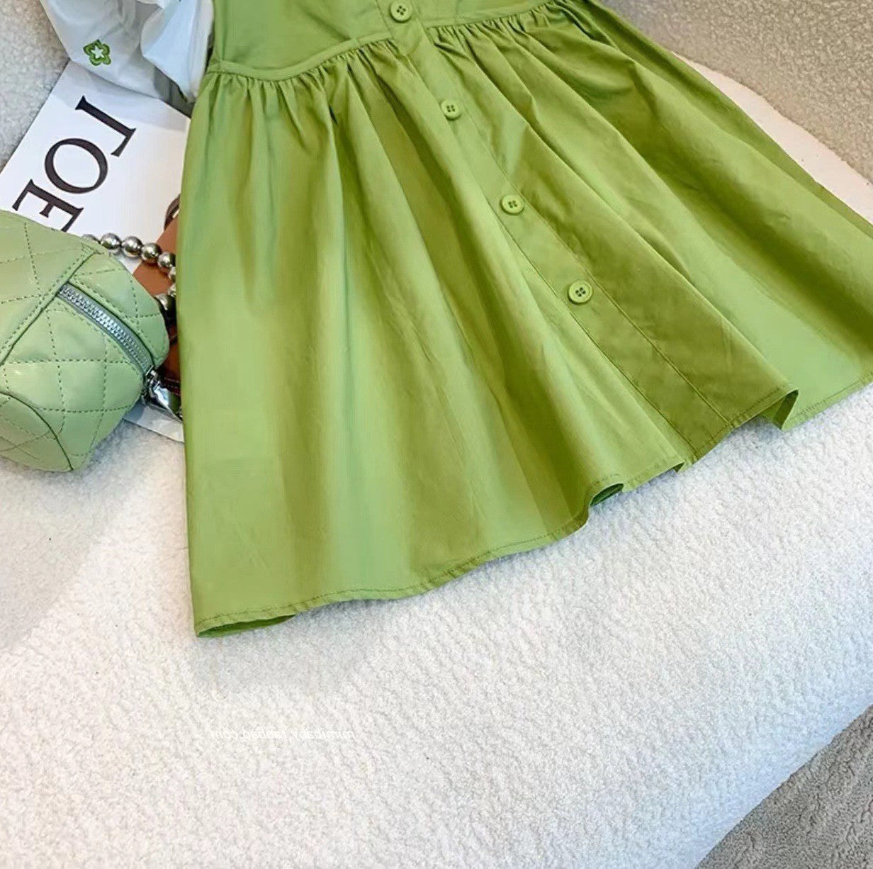 Girls Solid Round Neck A-Line Midi Dress