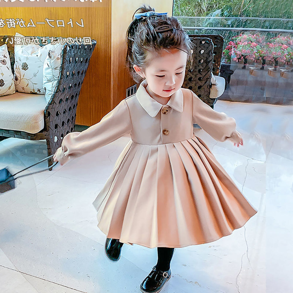Girls Shirt Collar Fit and Flare Dress