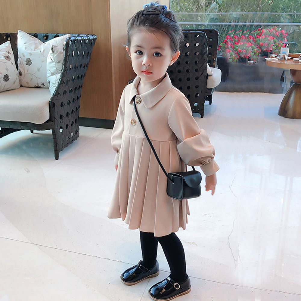 Girls Shirt Collar Fit and Flare Dress