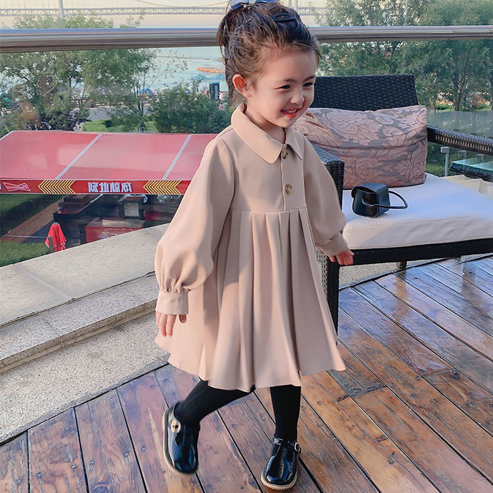 Girls Shirt Collar Fit and Flare Dress