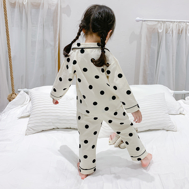 Girls Polka Dots Printed Lapel Collar Shirt With Pyjama