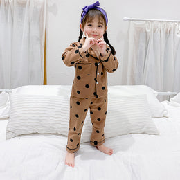 Girls Polka Dots Printed Lapel Collar Shirt With Pyjama