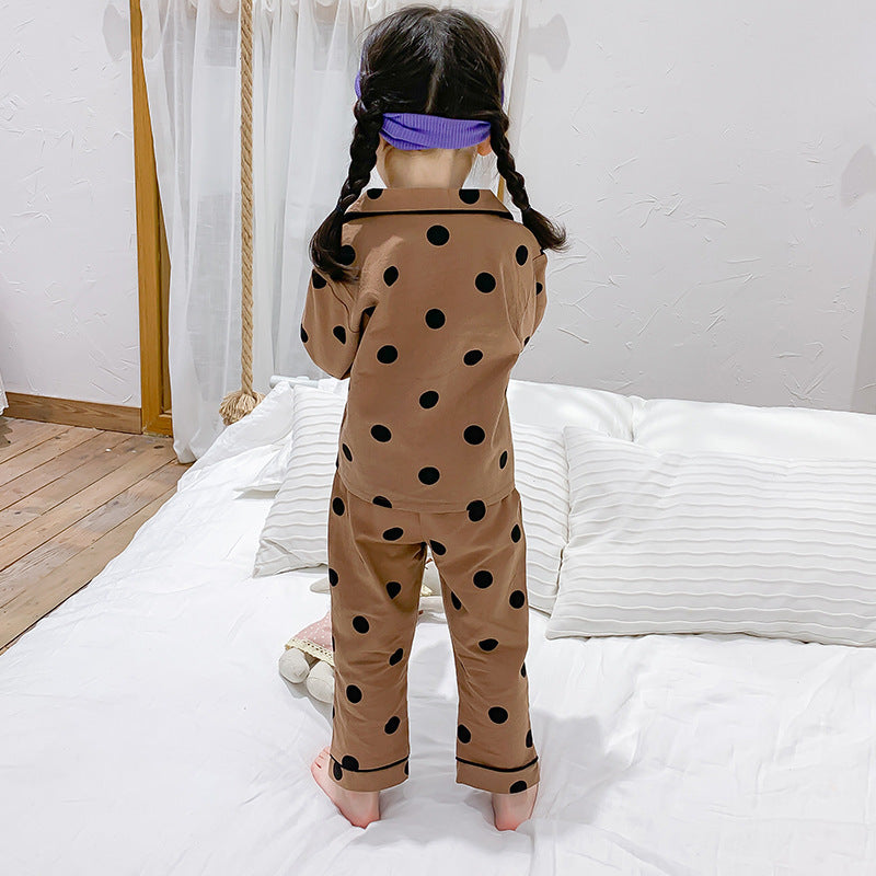 Girls Polka Dots Printed Lapel Collar Shirt With Pyjama