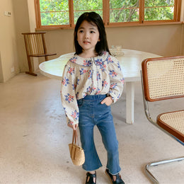 Girls Regular Fit Peter Pan Collar Floral Printed Cotton Casual Shirt