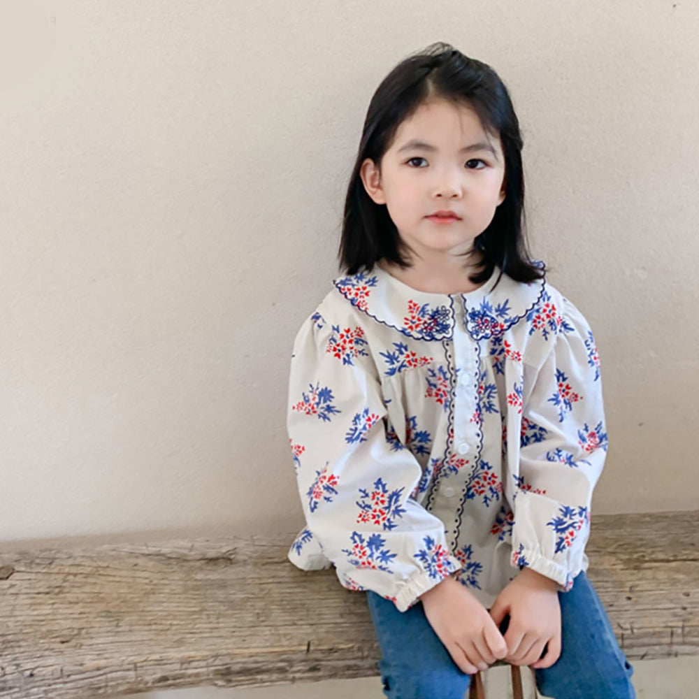 Girls Regular Fit Peter Pan Collar Floral Printed Cotton Casual Shirt