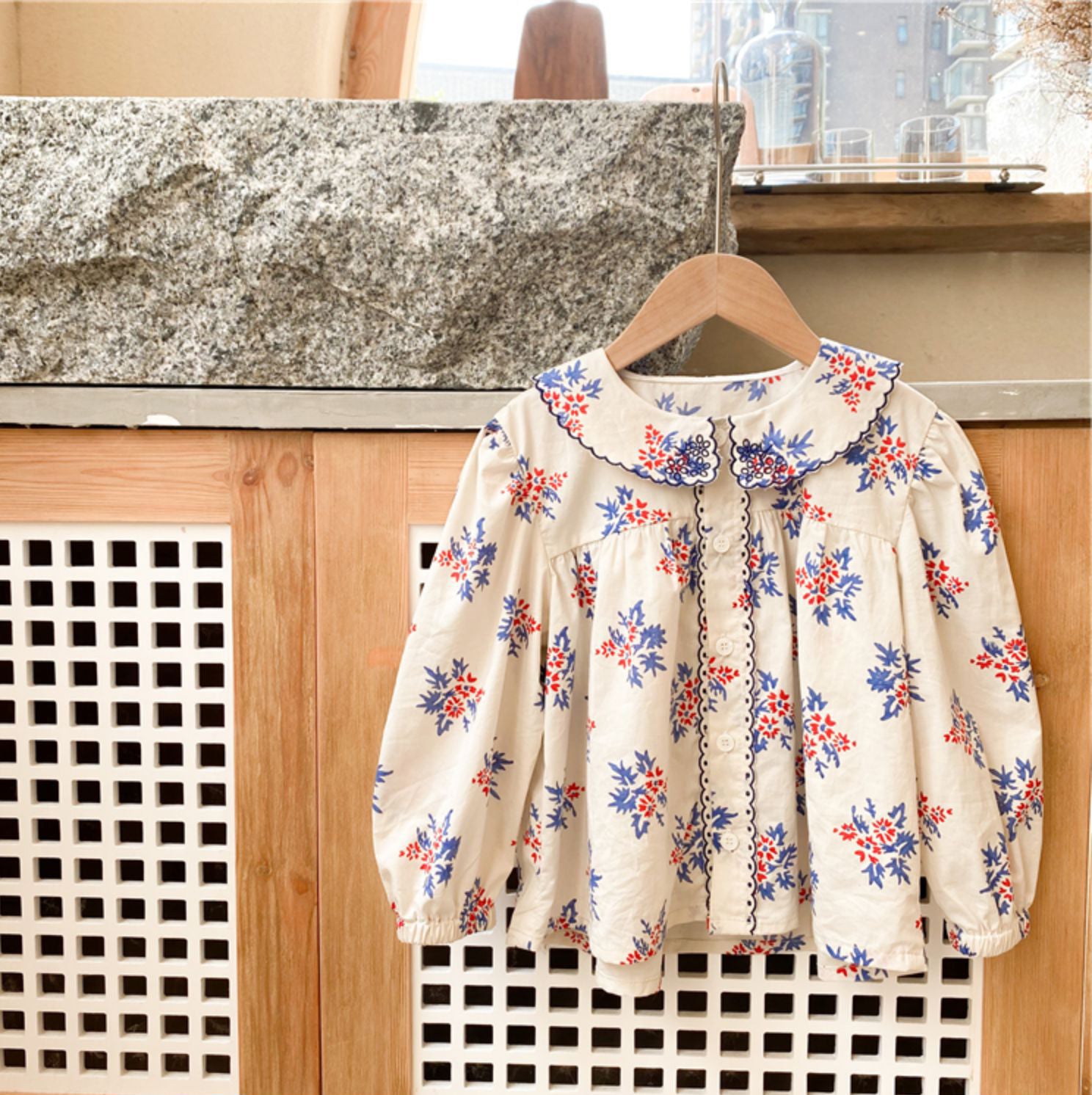 Girls Regular Fit Peter Pan Collar Floral Printed Cotton Casual Shirt
