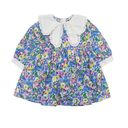 Girls Floral Printed Peter Pan Collar Cotton A-Line Dress
