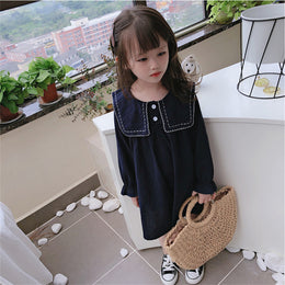 Girls Peter Pan Collar Puff Sleeves Cotton A-Line Dress