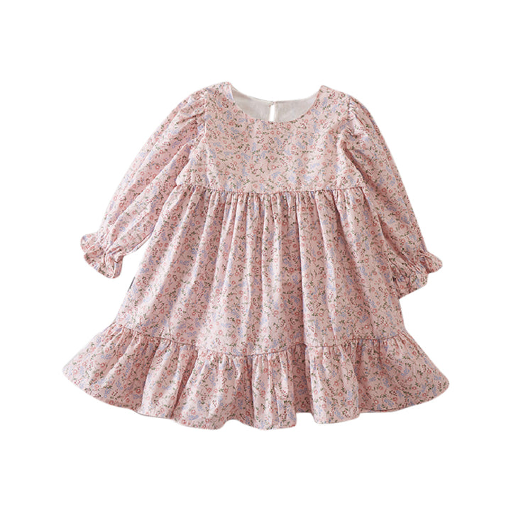 Girls Floral Printed Puff Sleeves Cotton A-Line Dress