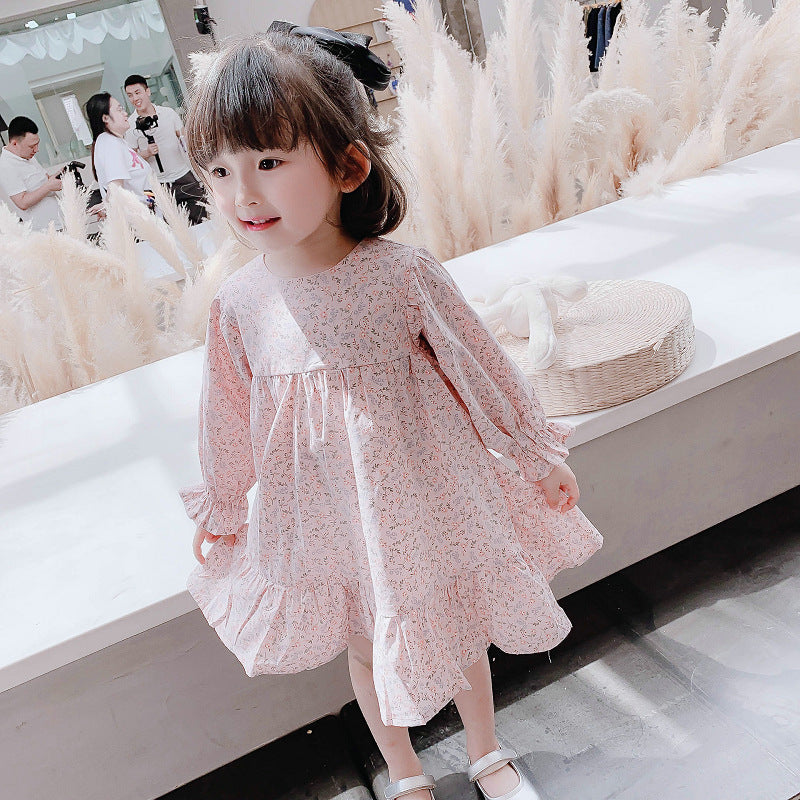 Girls Floral Printed Puff Sleeves Cotton A-Line Dress