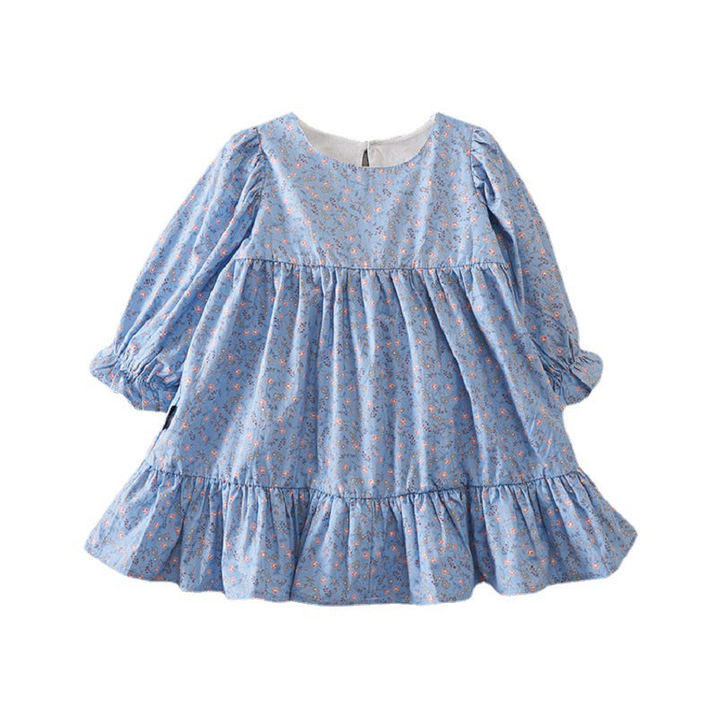 Girls Floral Printed Cotton A-Line Knee Length Dress