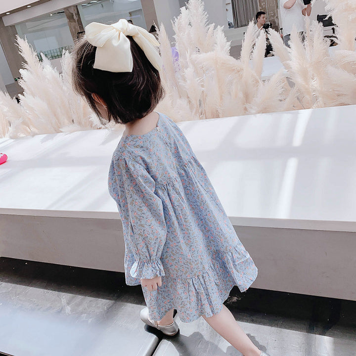 Girls Floral Printed Cotton A-Line Knee Length Dress