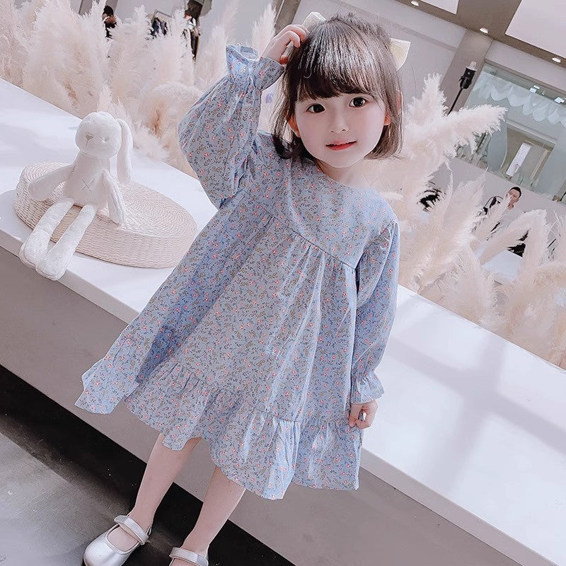 Girls Floral Printed Cotton A-Line Knee Length Dress