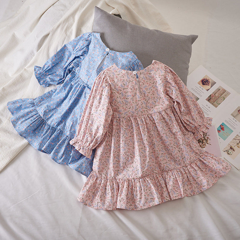 Girls Floral Printed Cotton A-Line Knee Length Dress