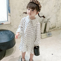 Girls Polka Dots Printed Peter Pan Collar A-Line Dress