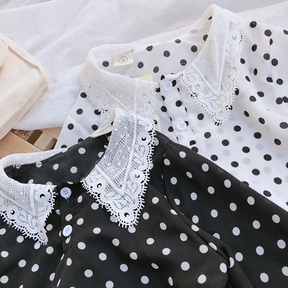 Girls Polka Dots Printed Peter Pan Collar A-Line Dress