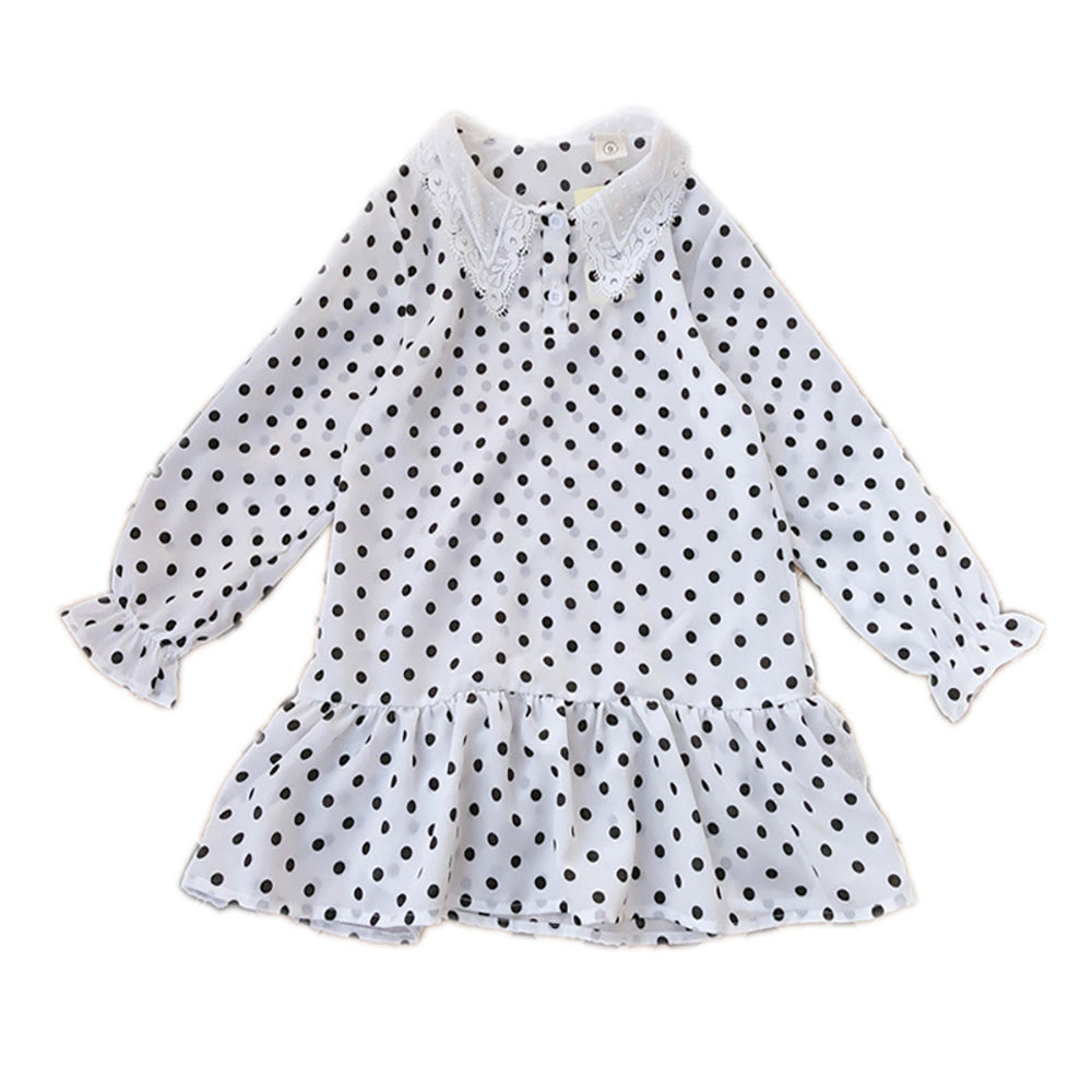 Girls Polka Dots Printed Peter Pan Collar A-Line Dress