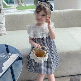 Girls Checked Flared sleeve A-Line Dress