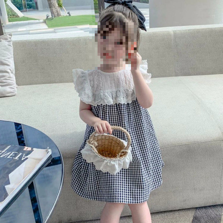 Girls Checked Flared sleeve A-Line Dress