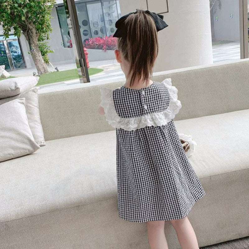 Girls Checked Flared sleeve A-Line Dress