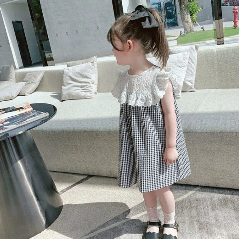 Girls Checked Flared sleeve A-Line Dress