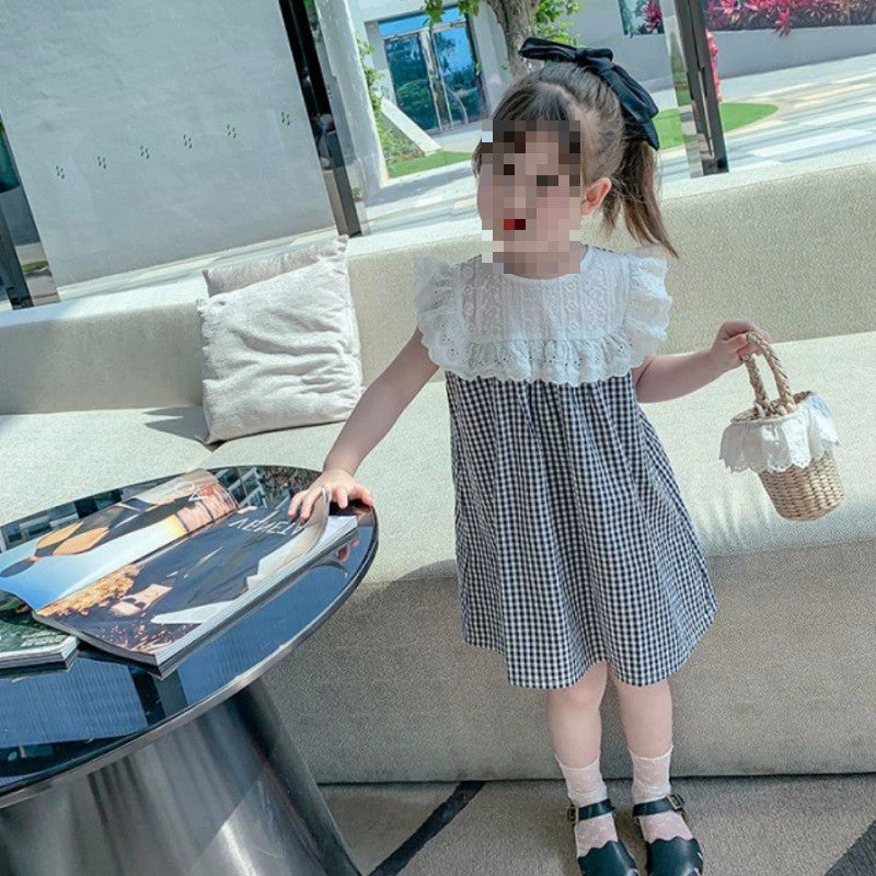 Girls Checked Flared sleeve A-Line Dress