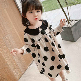 Girls Polka Dots Peter Pan Collar Cotton A-Line Dress