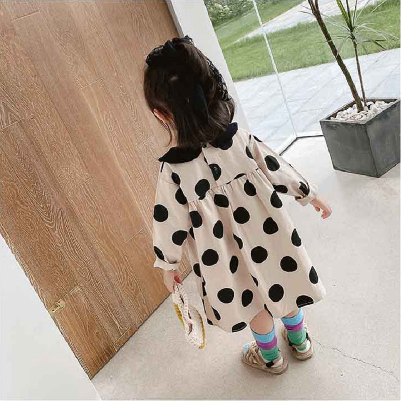 Girls Polka Dots Peter Pan Collar Cotton A-Line Dress