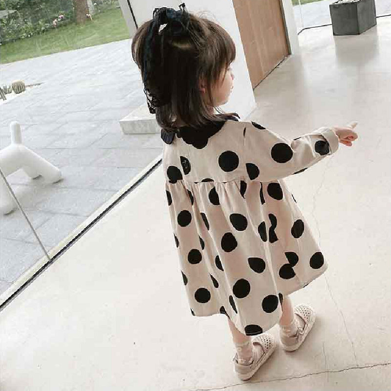 Girls Polka Dots Peter Pan Collar Cotton A-Line Dress