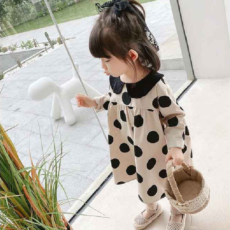 Girls Polka Dots Peter Pan Collar Cotton A-Line Dress